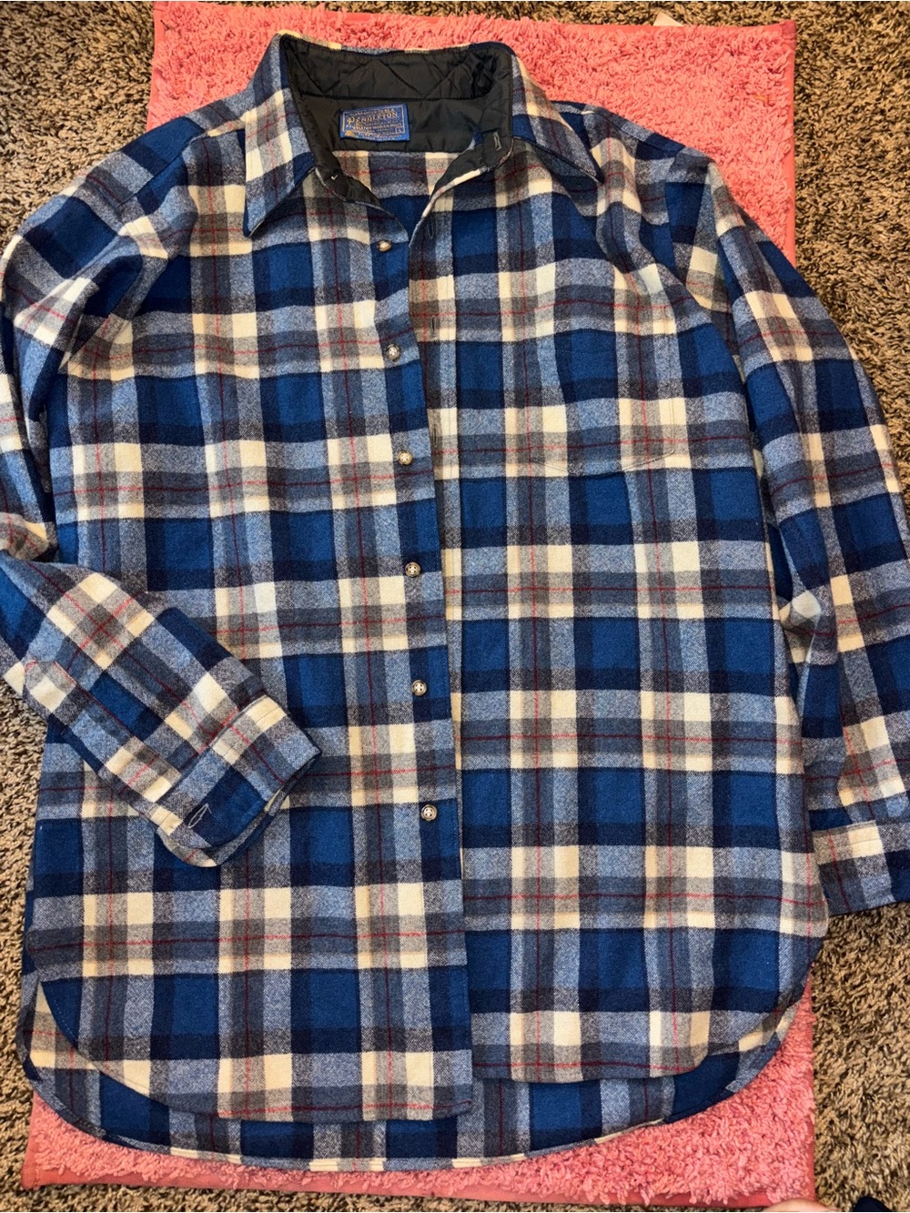 Pendleton Blue and Cream Plaid Wool Jacket